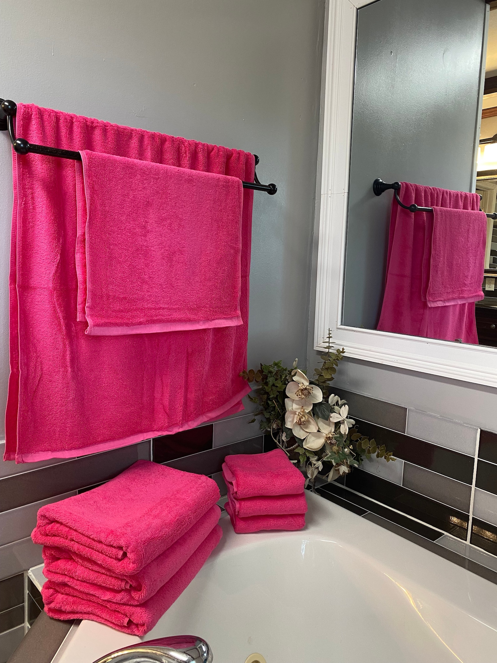 Hot Pink Bath Towel Hot Pink Bath Towel Set Cotton Bath Etsy UK
