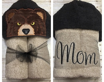 Bear Hooded Towel/ Grizzly Bear Hooded Bath Towel/ Mama Bear Costume/ Woodland Animals/ Forest Animals/ Animal Baby Shower/ ADULT or CHILD