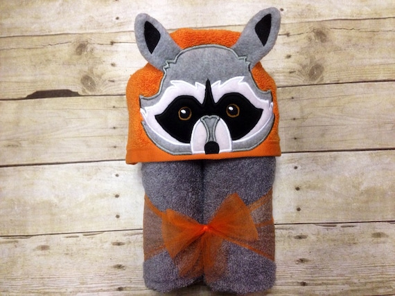 Raccoon Hooded Towel/ Woodland Animals Baby Shower Gift/ Boy Baby Shower Gift/ Animals Hooded Towel/ Woodland Nursery- Free Personalization