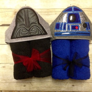 Darth Vader and R2D2 Hooded Towel Bundle/ Star Wars Toddler Hooded Towel Bundle/ Bath Towel/ Beach Towel/ Pool Towel/ Fits infant-school age image 1