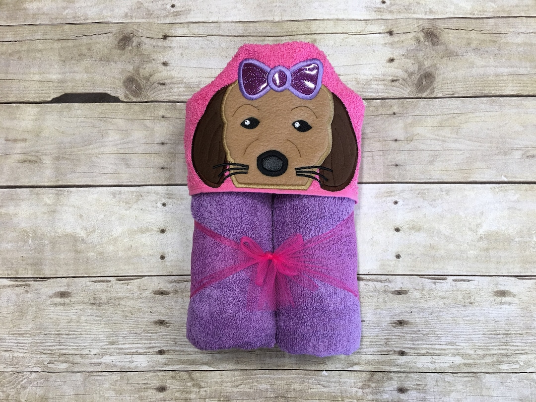 Girl Puppy Hooded Towel/ Girl Dog Hooded Bath Towel/ Animal Themed Baby