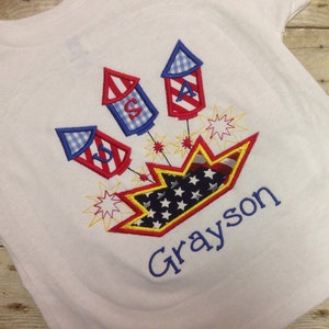 Boys Personalized July 4th Fireworks Shirt/Personalized Fourth of July Shirt/Fire Cracker Shirt/ Flag Shirt/ USA shirt/ American Flag Shirt image 2