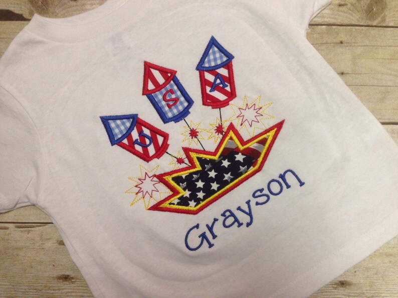 Boys Personalized July 4th Fireworks Shirt/Personalized Fourth of July Shirt/Fire Cracker Shirt/ Flag Shirt/ USA shirt/ American Flag Shirt image 2
