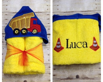 Dump Truck Hooded Towel/ Construction Trucks Hooded Baby Towel/ Trucks Hooded Beach Towel/ Construction Birthday/ Dump Truck Party