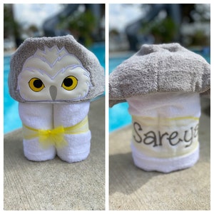 White Owl Hooded Towel/ Snow Owl Hooded Towel/ Animal Hooded Towel/ Child Hooded Towel/ Kids Hooded Towel/ Beach Towel/Pool Towel