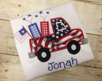 Boys Patriotic Fourth of July Truck Shirt/Personalized July 4th Shirt/Fireworks Shirt/ Flag Shirt/ USA shirt/ American Flag