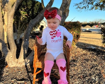 Girls Valentine Heart Bodysuit/ Girls Personalized Pink Valentines Day Heart Shirt/ Monogram Valentine Shirt/ Red Valentines Day Shirt