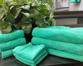 Minzgrünes Badetuch, Hellgrünes Badetuch Set, Badetücher aus Baumwolle, Minzgrün Handtuch, Handtuchset, Monogrammhandtücher, Handtuchset für Kinder