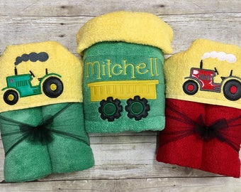 Tractor Hooded Towel/ Farm Birthday Party/ Tractor Baby Shower Gift/ Tractor Birthday Gift/ Tractor Beach Towel/ Western Birthday