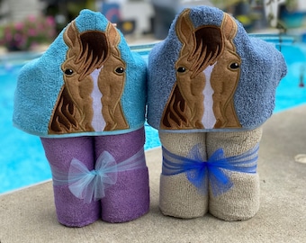 Horse Hooded Towel/ Pony Hooded Towel/ Horse Birthday Party/  Farm Animal Towel/ Farm Pool Party/ Farm Baby Shower Gift/ Farm Nursery