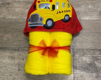School Bus Hooded Towel/ Bus Driver Hooded Towel/ Trucks Gifts/ Back to School Gifts/ Preschool Hooded Towel for Kids/ Beach Towel/ Pool