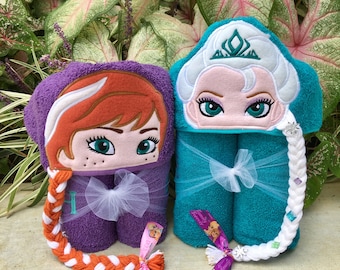 Personalized Elsa & Anna Inspired Hooded Towel/ Frozen Towel/ Disney Towel