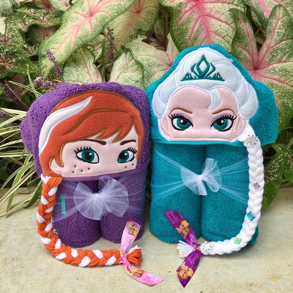 Personalized Elsa & Anna Inspired Hooded Towel/ Frozen Towel/ Disney Towel