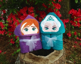 Personalized Non 3D Elsa & Anna Inspired Hooded Towel/ Frozen Towel/ Disney Towel