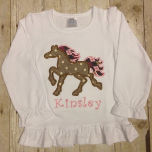 Personalized Girls Horse Shirt/ Horse Birthday Shirt/ Pony Shirt/ Monogrammed Pony Birthday Shirt image 2