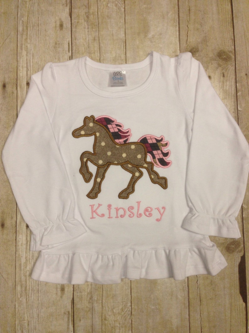 Personalized Girls Horse Shirt/ Horse Birthday Shirt/ Pony Shirt/ Monogrammed Pony Birthday Shirt image 2