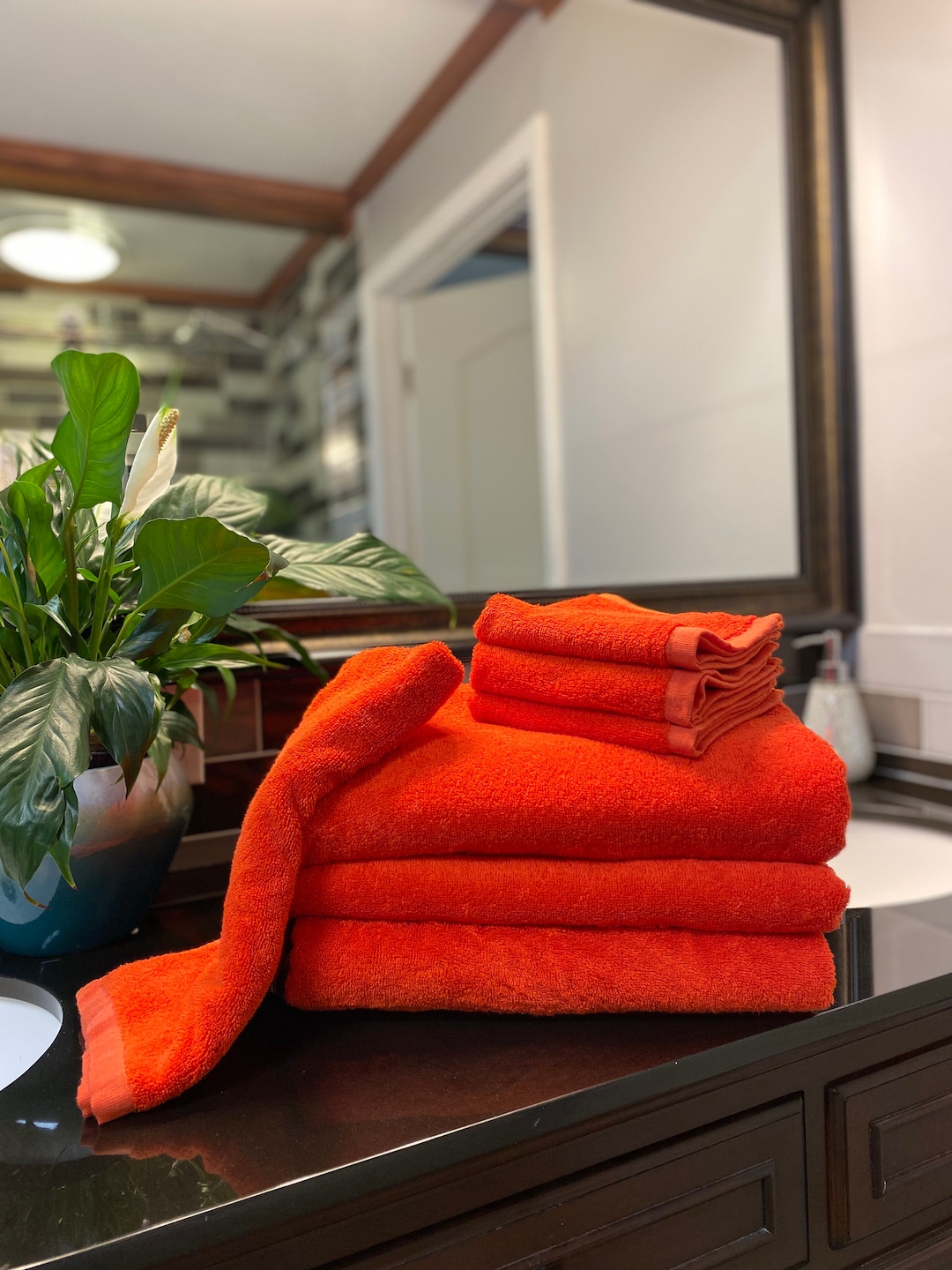 Dark Orange Bath Towel, Dark Orange Towel Sets, Cotton Bath Towels ...