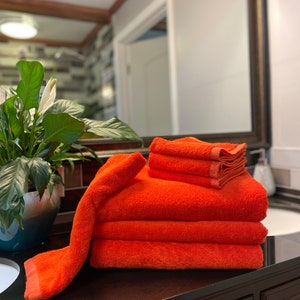 Dark Orange Bath Towel, Dark Orange Towel Sets, Cotton Bath Towels, Dark Orange Bath Towel Set,  Dark Orange Towel, Monogrammed Towels
