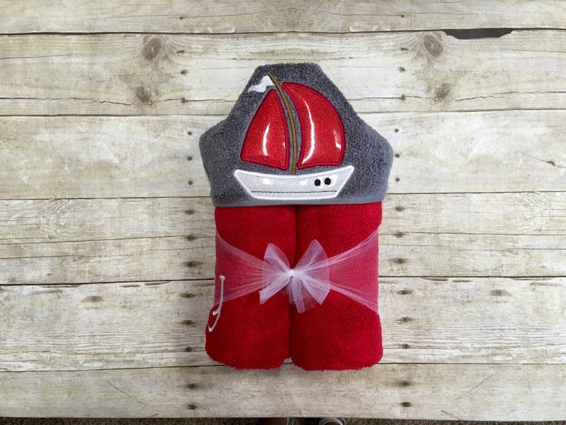 Sailboat Hooded Towel Nautical Baby Shower Sailor Baby Nautical Bathroom Ocean Decor Sea Decor Beach Decor YOUR COLOR CHOICE