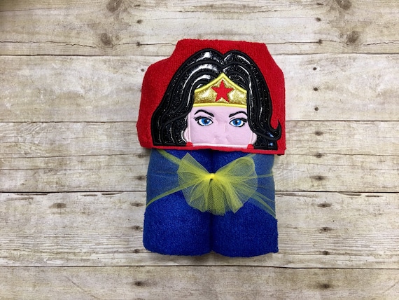 Great for Bath or Beach Superheros! Custom Wonder Woman inspired Hooded Towel