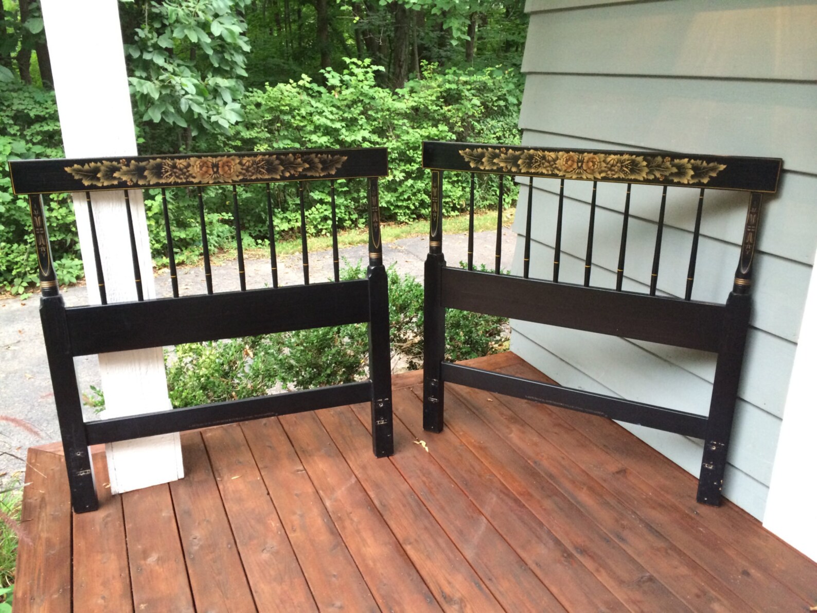 Pair of Vintage Hitchcock Twin Headboards Black with Tole Etsy