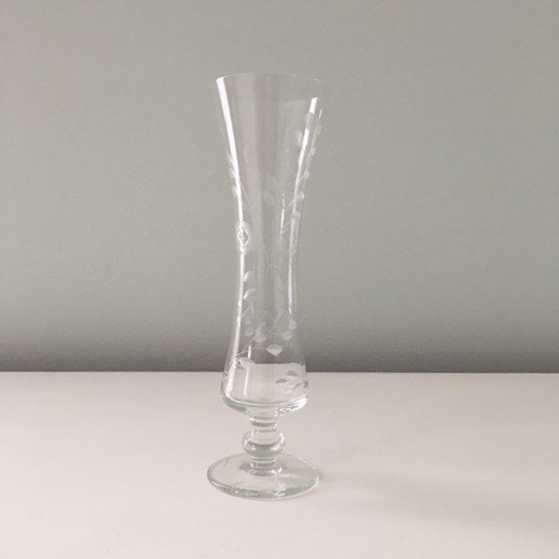 Vintage Etched Glass Vase With Pedestal Vase Flower Vase Bud Etsy
