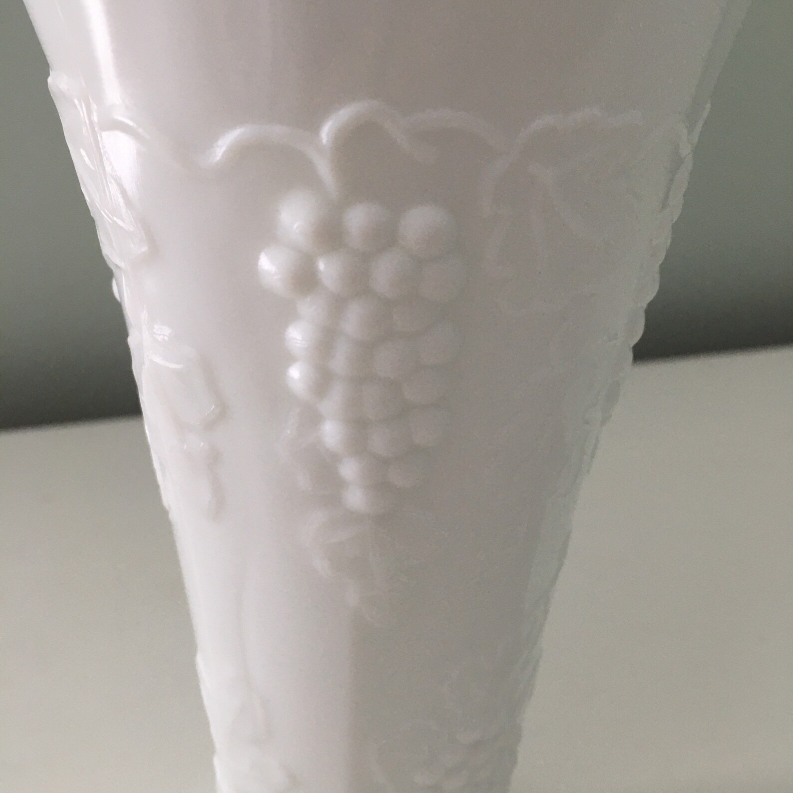 White Milk Glass Vase with Grape Pattern Wedding Table Decor Etsy