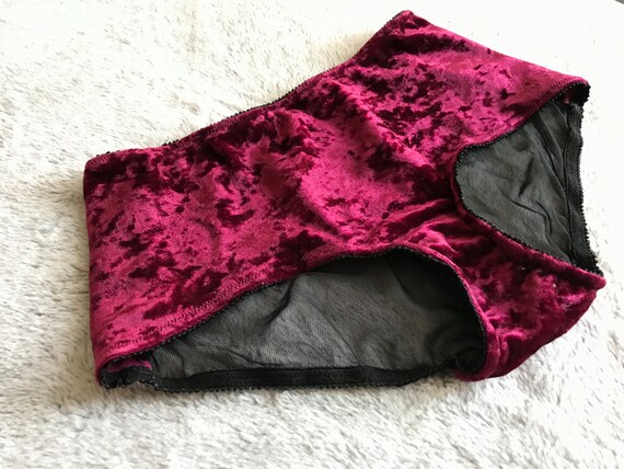 Velvet Knickers Sheer Black Mesh and Velvet Panties Burgundy | Etsy