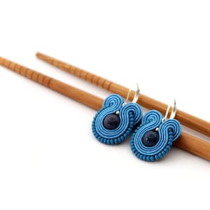 Small blue drop earrings, blue beaded earrings , soutache jewelry