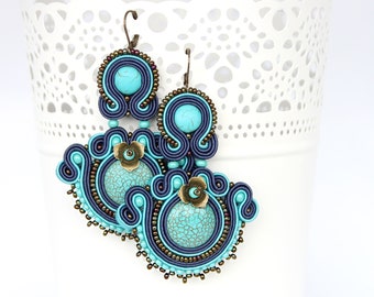 Blue chandelier earrings, blue statement earrings, big blue earrings, turquoise earrings, women gift