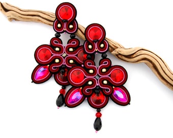 elegant handmade bold chandelier dark red black maroon big drop large earrings elegant handmade bold chandelier dark red black maroon big drop large earrings