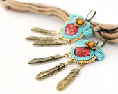 Colorful boho earrings, feather earrings, multicolor bohemian earrings