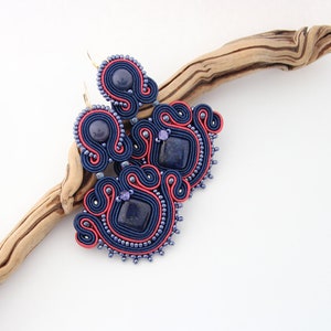 Navy Blue and Raspberry Red Earrings With Natural Stones, Blue and Red ...