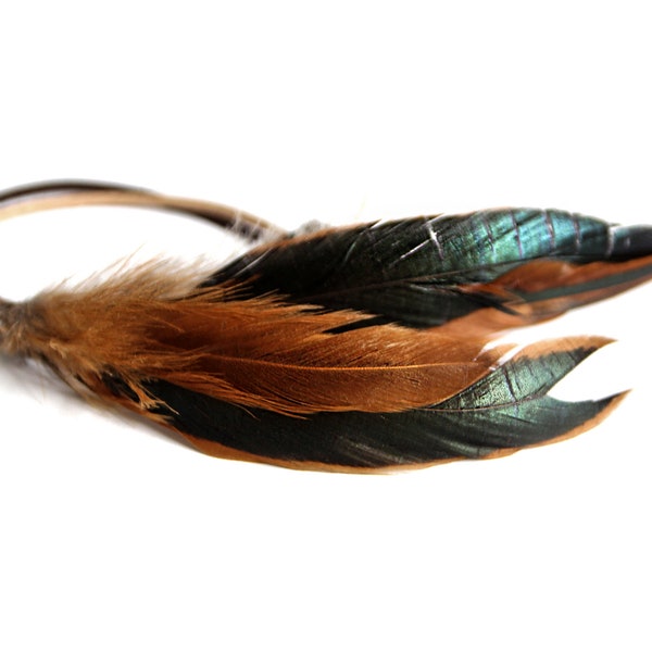 Brown feather hair clip, festival hair extension, boho hair clip