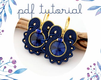 Blue Soutache earrings PDF tutorial, DIY tutorial for beginners, jewelry making tutorial, step by step instructions