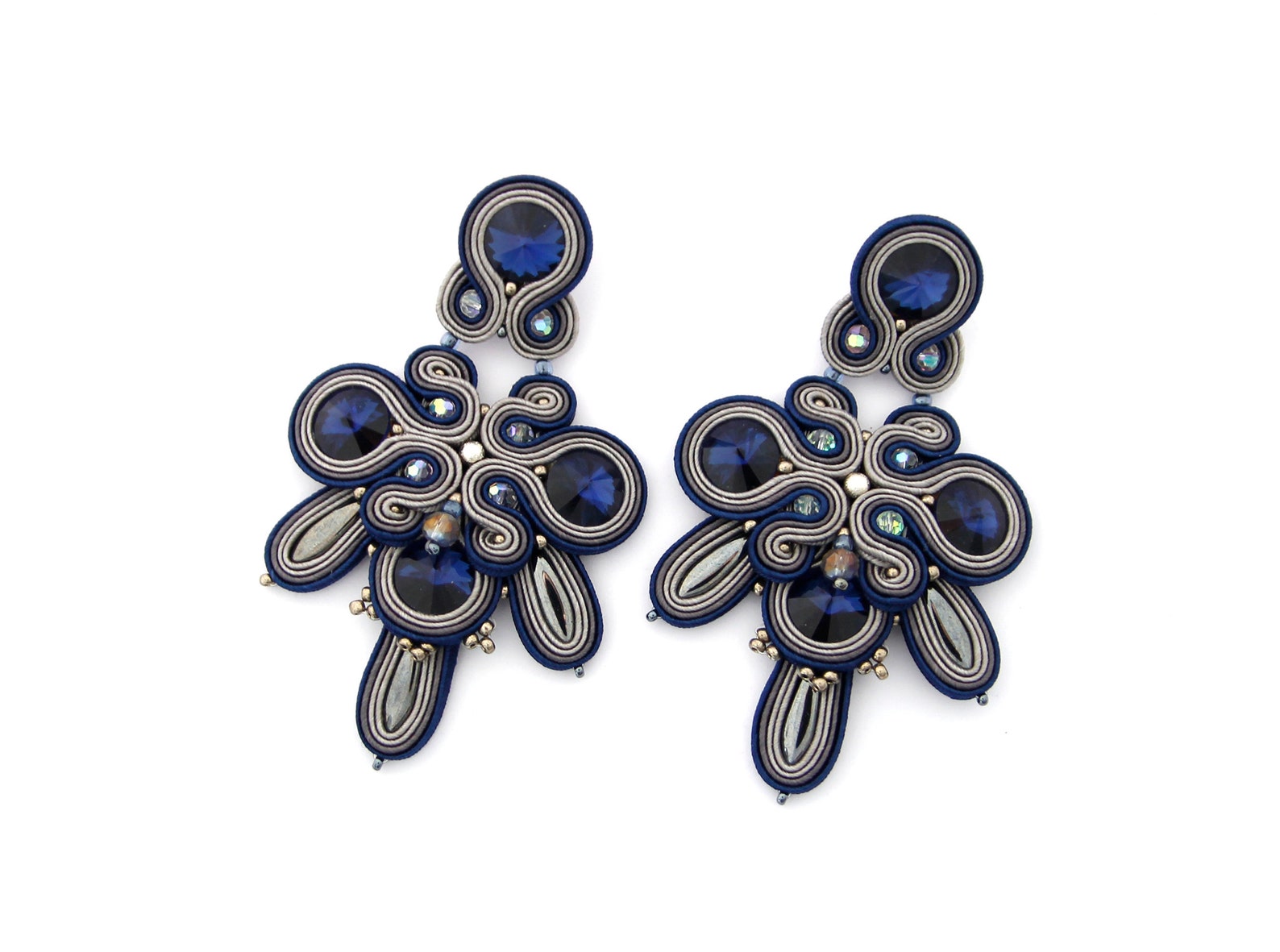 Dark Grey Chandelier Earrings Big Grey Earrings Blue and Etsy