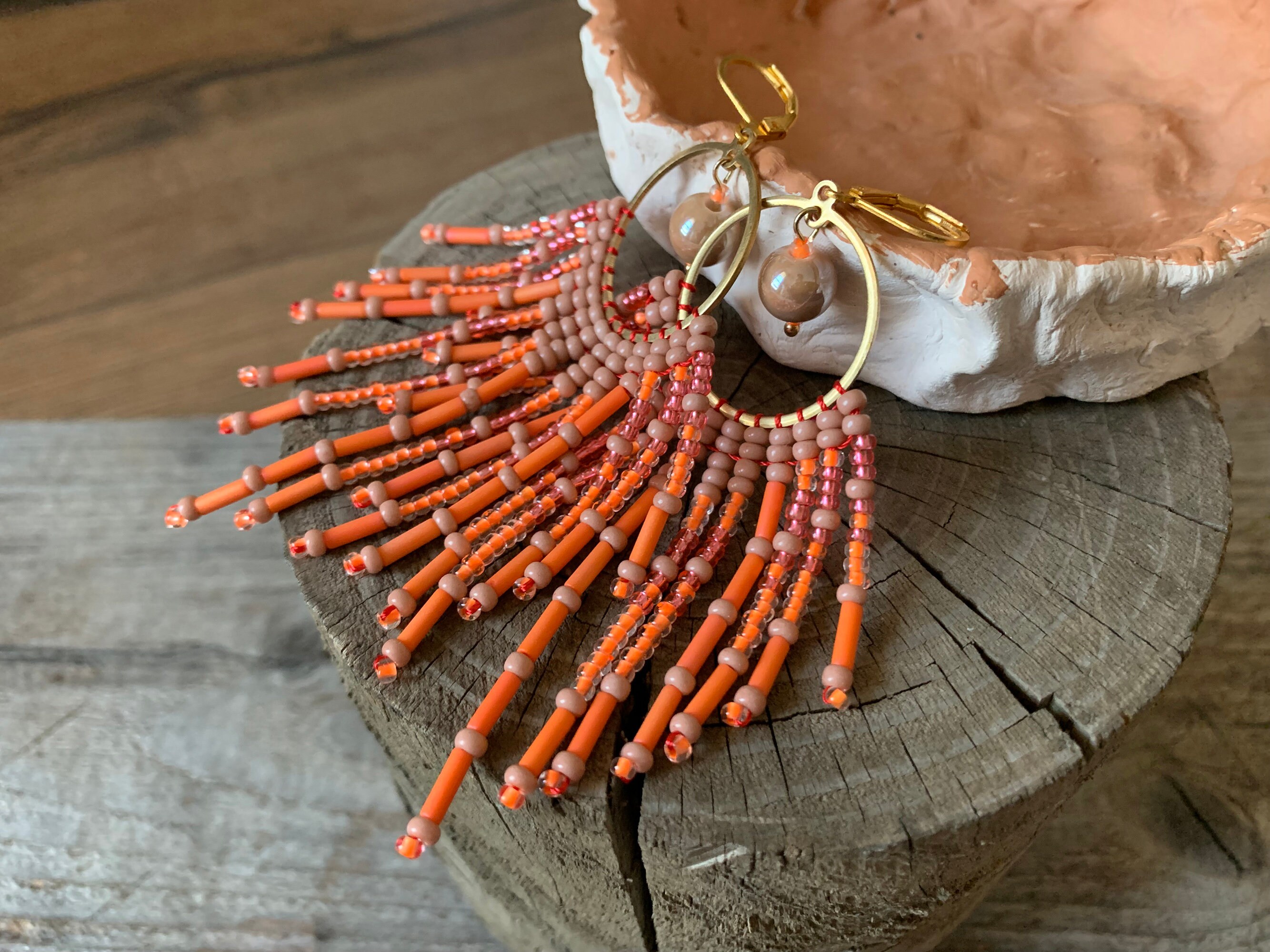 Orange on sale fringe earrings