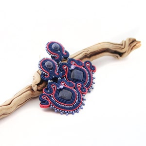 Navy Blue and Raspberry Red Earrings With Natural Stones, Blue and Red ...