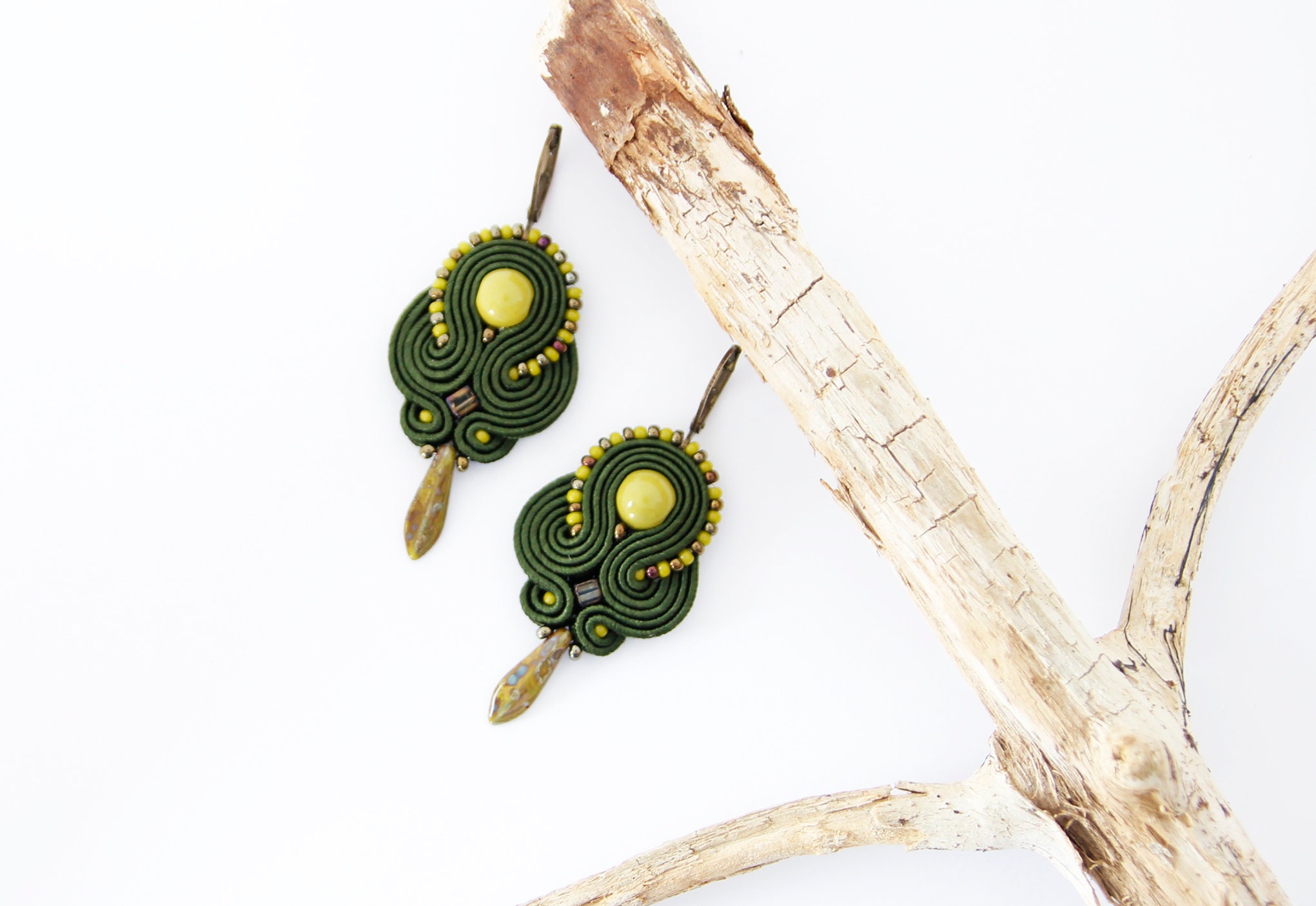 Mixed Green Beaded Lyre Earrings main image 1