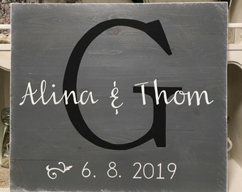 Wedding Sign, Name Monogram Wedding Sign, Initial Names and Date Wedding Sign