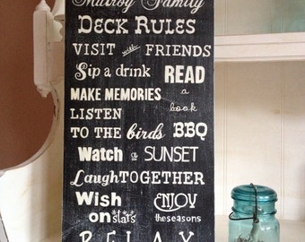 Deck Rules Family Sign, Porch Rules Family Sign, Customized Deck/Porch Sign, Typography/Subway Style Sign, Exterior Coated