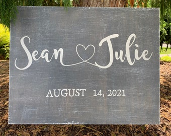 Wedding Sign Names Heart and Date, Wedding Sign Names Date, Rustic Wooden Wedding Sign