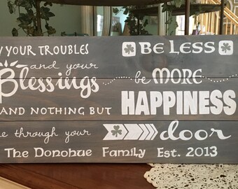 May Your Troubles Be Less Irish Blessing Personalized Wood Sign, Irish Blessing Wood Sign, Irish Blessing Personalized with Family Name Sign
