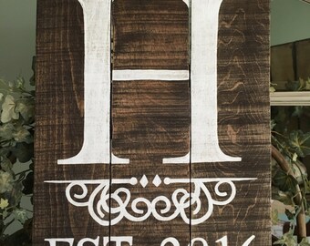 Initial with Established Date Wedding Sign, Initial Wood Sign with Established Year, Wood Initial Sign with Year