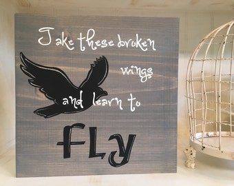 Take These Broken Wings Wood Sign, Blackbird Lyrics Wood Sign, Beatles Lyrics Blackbird Wood Sign, Beatles Blackbird Lyrics Wood Sign