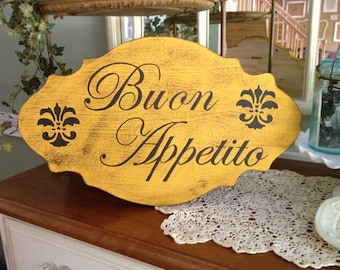 Buon Appetito or Bon Appetit Sign, Handpainted Wood Buon Appetito or Bon Appetit Sign, Buon Appetito or Bon Appetit Sign in Custom Colors