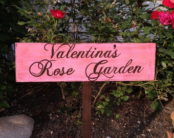 Garden Sign, Rose Garden Sign, Custom Garden Sign, Personalized Garden Sign, Handpainted Wood Garden Sign in Custom Colors, Exterior Coated