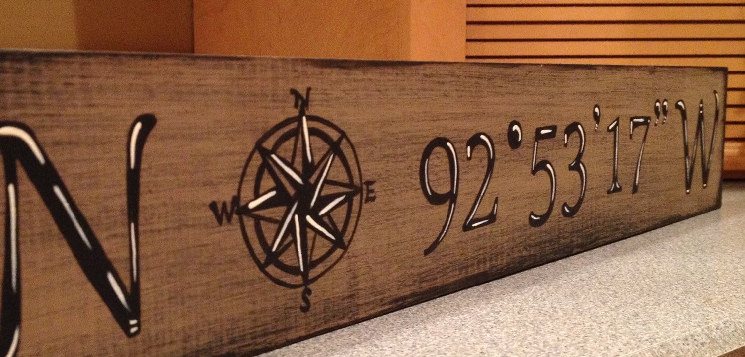 Lat Sign Latitude and Longitude Wood Sign, Nautical Coordinates Wood Sign ...