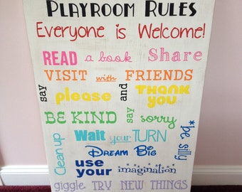 Large Playroom Rules Sign, Typography Style Playroom Rules Sign, 24"x36" Playroom Sign