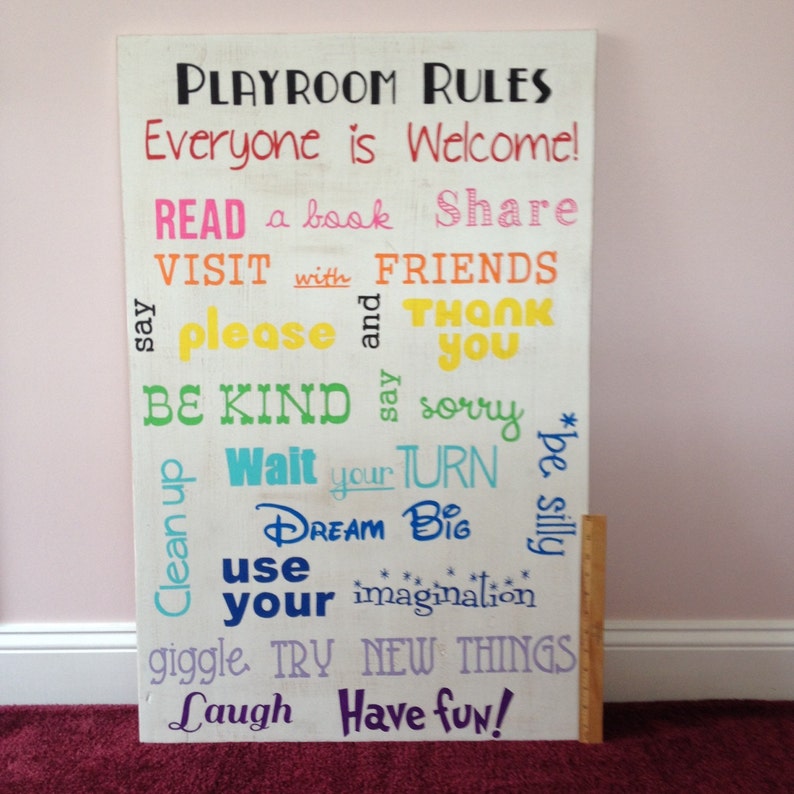 Large Playroom Rules Sign Typography Style Playroom Rules Etsy